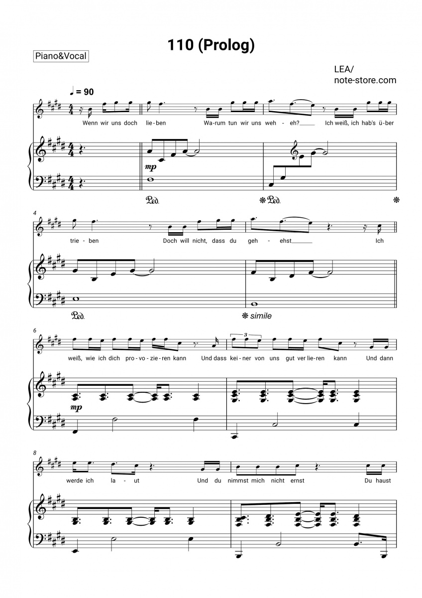 Lea - 110 (Prolog) notas para el fortepiano