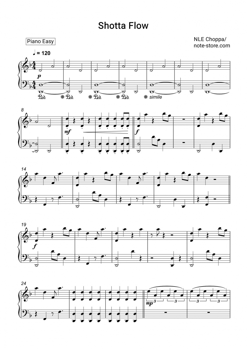NLE Choppa - Shotta Flow notas para el fortepiano