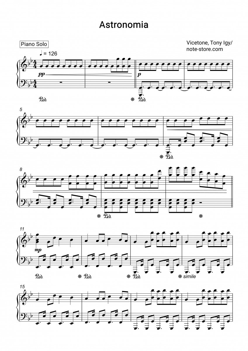 Vicetone, Tony Igy - Astronomia notas para el fortepiano descargar para los  principiantes Piano.Solo SKU PSO0034545