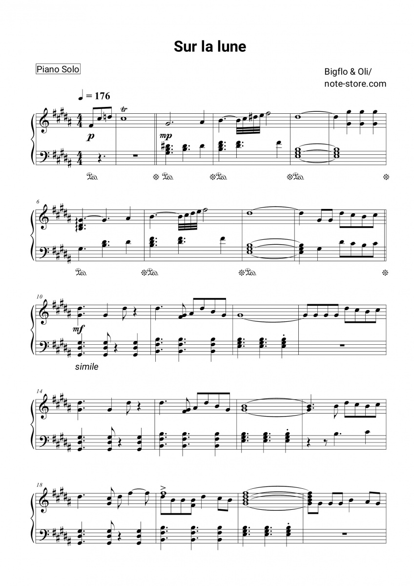 Bigflo & Oli Sur la lune notas para el fortepiano descargar para los