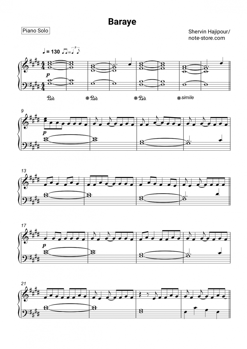 Shervin Hajipour - Baraye notas para el fortepiano