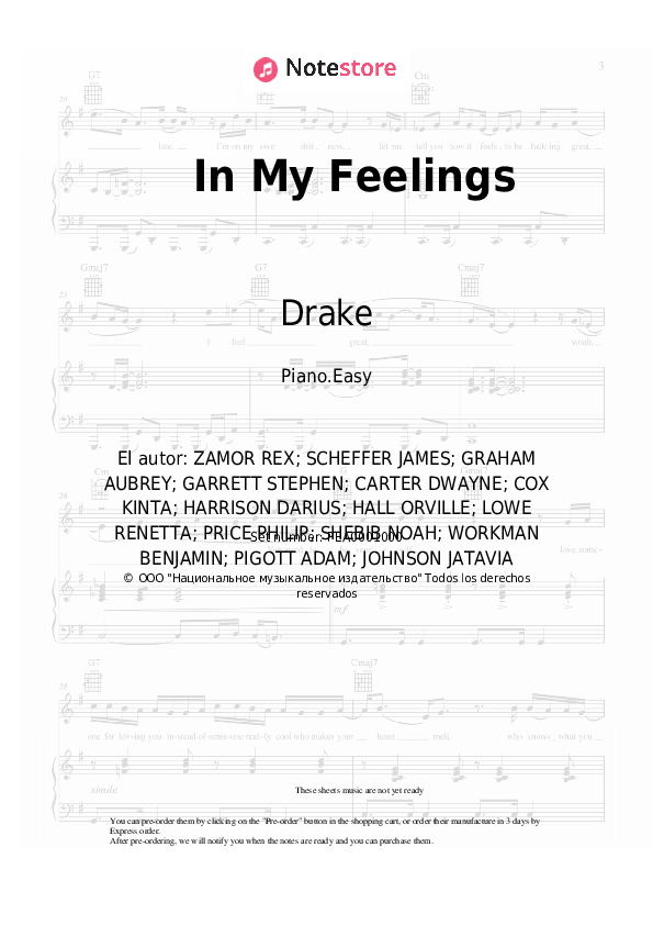 Notas ligeras Drake - In My Feelings - Piano.Easy