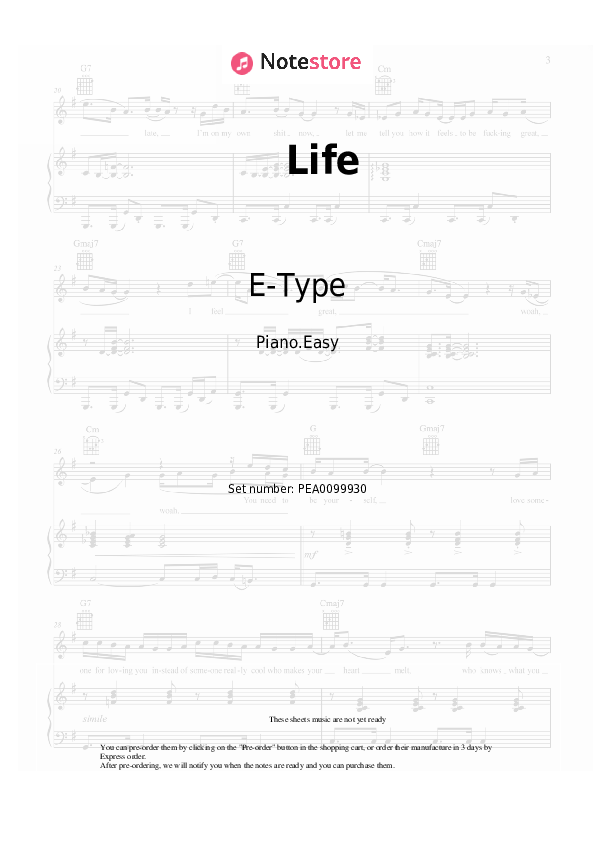 Notas ligeras E-Type - Life - Piano.Easy