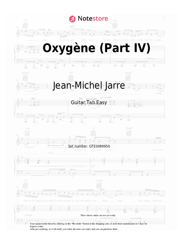 Pestañas fáciles Jean-Michel Jarre - Oxygène (Part IV) - Guitarra.Tablatura.Einfach