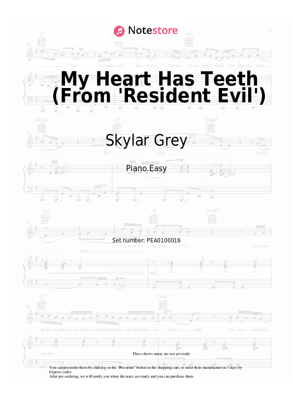 Notas ligeras Deadmau5, Skylar Grey - My Heart Has Teeth (From 'Resident Evil') - Piano.Easy