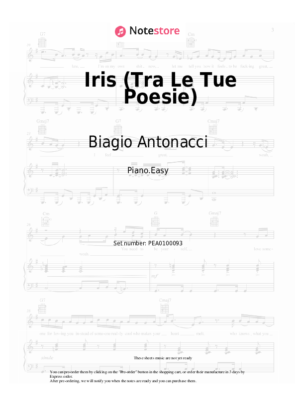 Notas ligeras Biagio Antonacci - Iris (Tra Le Tue Poesie) - Piano.Easy