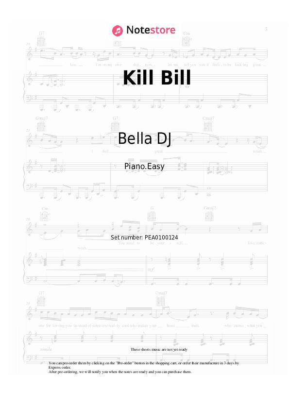 Notas ligeras Bella DJ - Kill Bill - Piano.Easy