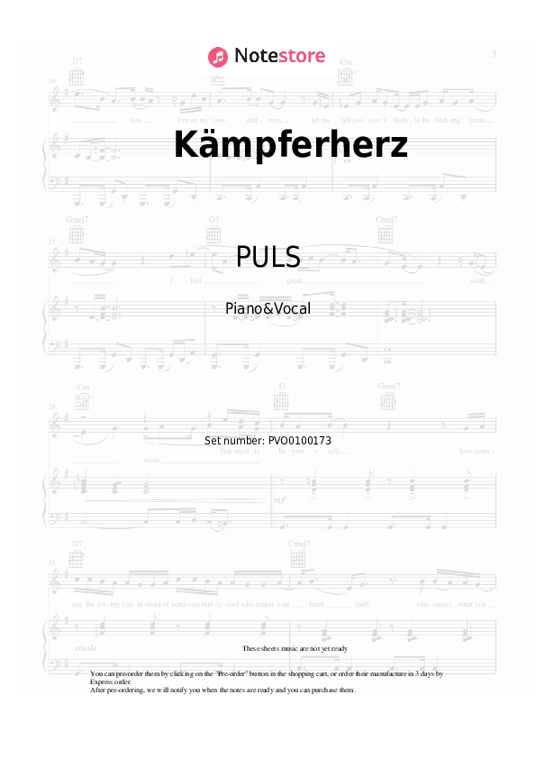 Partituras con voz. PULS - Kämpferherz - Piano&Vocal