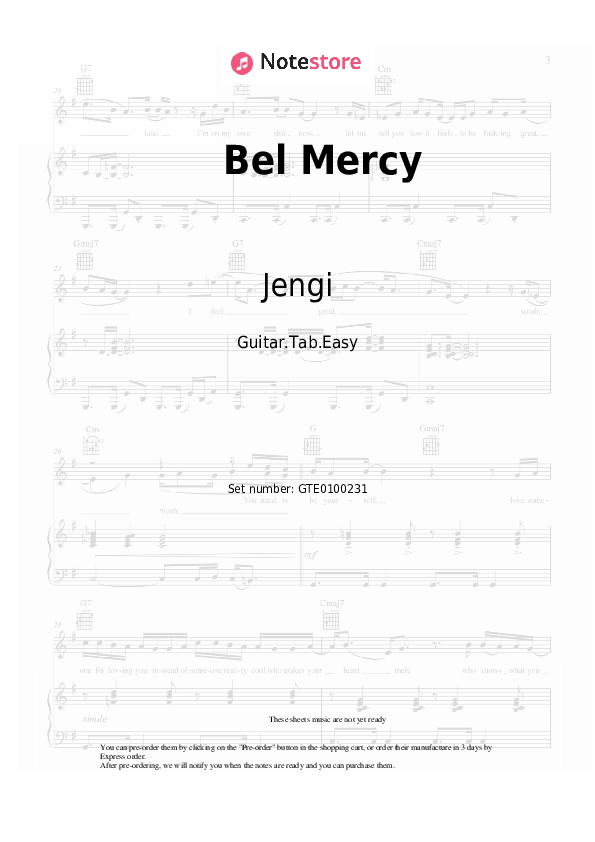 Pestañas fáciles Jengi - Bel Mercy - Guitarra.Tablatura.Einfach