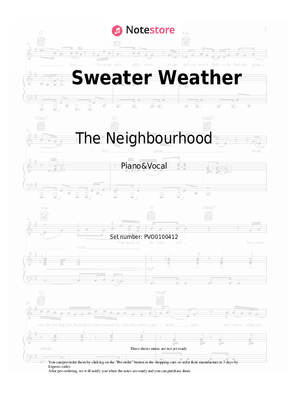 Partituras con voz. The Neighbourhood - Sweater Weather - Piano&Vocal