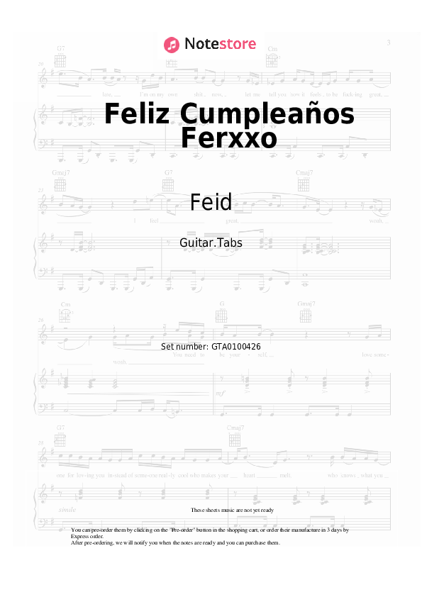 Pestañas Feid - Feliz Cumpleaños Ferxxo - Guitarra.Tablatura