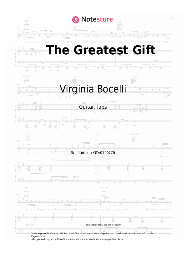 Pestañas Andrea Bocelli, Matteo Bocelli, Virginia Bocelli - The Greatest Gift - Guitarra.Tablatura