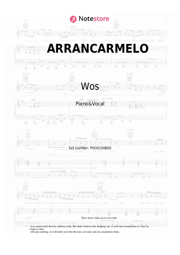 Partituras con voz. Wos - ARRANCARMELO - Piano&Vocal