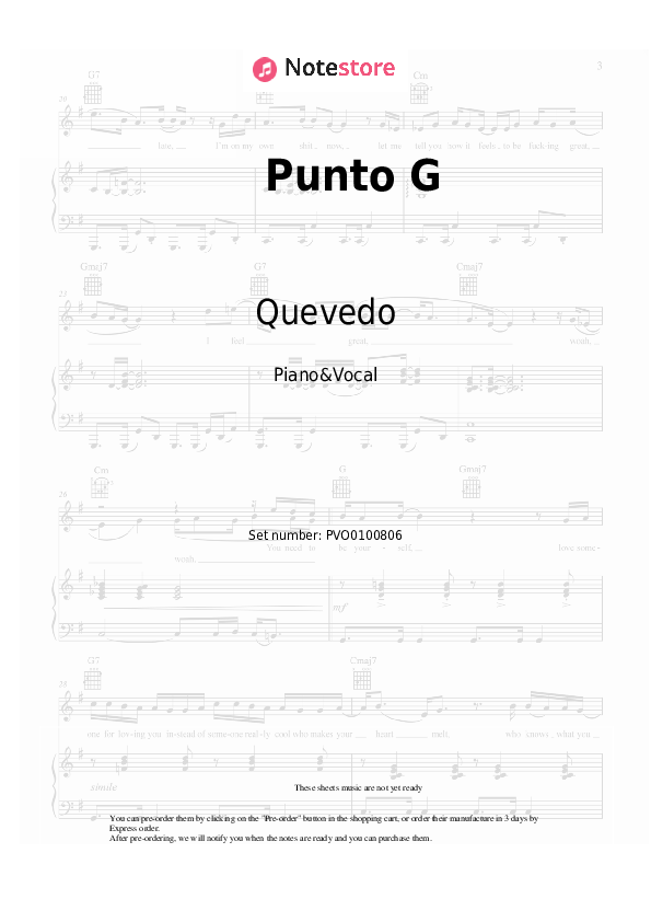 Partituras con voz. Quevedo - Punto G - Piano&Vocal