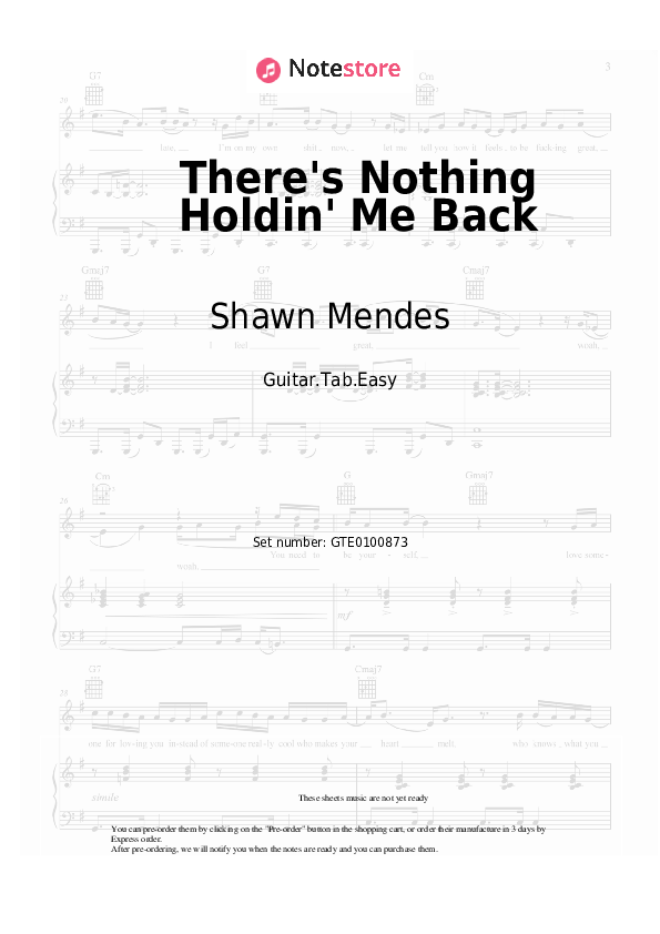 Pestañas fáciles Shawn Mendes - There's Nothing Holdin' Me Back - Guitarra.Tablatura.Einfach