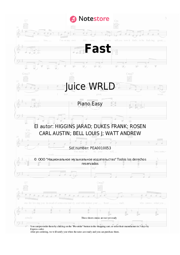 Notas ligeras Juice WRLD - Fast - Piano.Easy