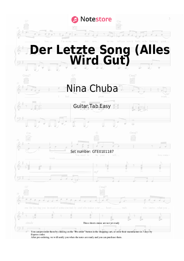 Pestañas fáciles KUMMER, Nina Chuba - Der Letzte Song (Alles Wird Gut) - Guitarra.Tablatura.Einfach