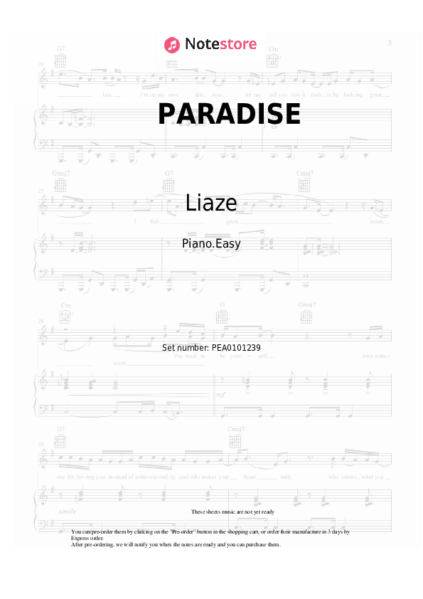 Notas ligeras Liaze - PARADISE - Piano.Easy