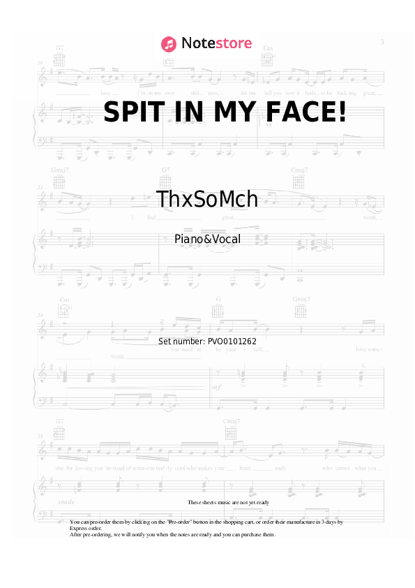 Partituras con voz. ThxSoMch - SPIT IN MY FACE! - Piano&Vocal