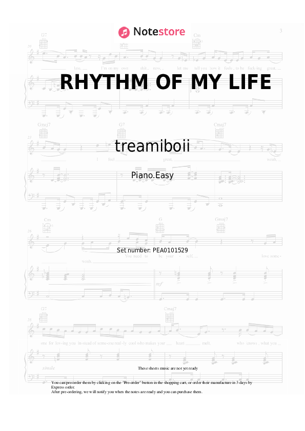 Notas ligeras Tream, treamiboii - RHYTHM OF MY LIFE - Piano.Easy