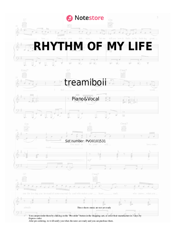 Partituras con voz. Tream, treamiboii - RHYTHM OF MY LIFE - Piano&Vocal