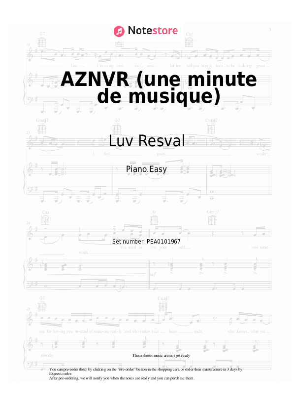 Notas ligeras Luv Resval - AZNVR (une minute de musique) - Piano.Easy