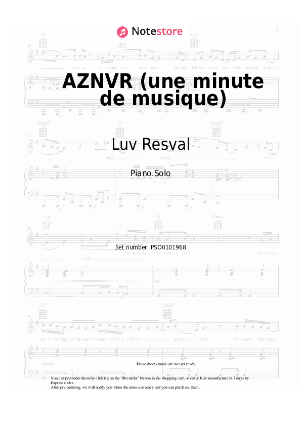 Notas Luv Resval - AZNVR (une minute de musique) - Piano.Solo