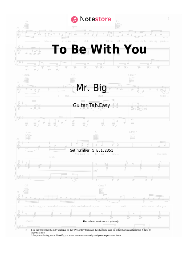 Pestañas fáciles Mr. Big - To Be With You - Guitarra.Tablatura.Einfach