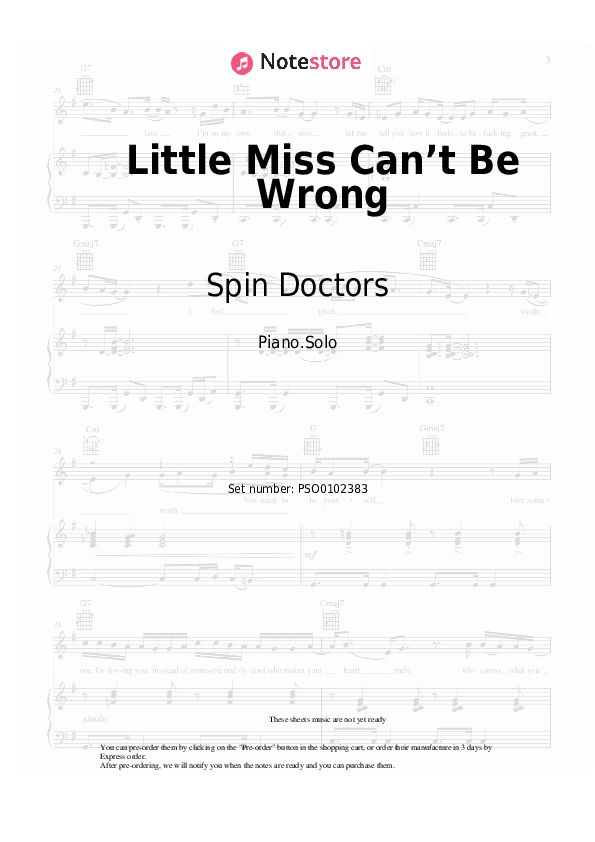 Notas Spin Doctors - Little Miss Can’t Be Wrong - Piano.Solo