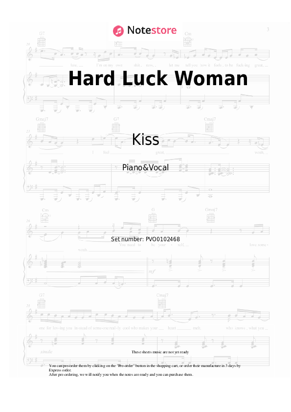 Partituras con voz. Kiss - Hard Luck Woman - Piano&Vocal