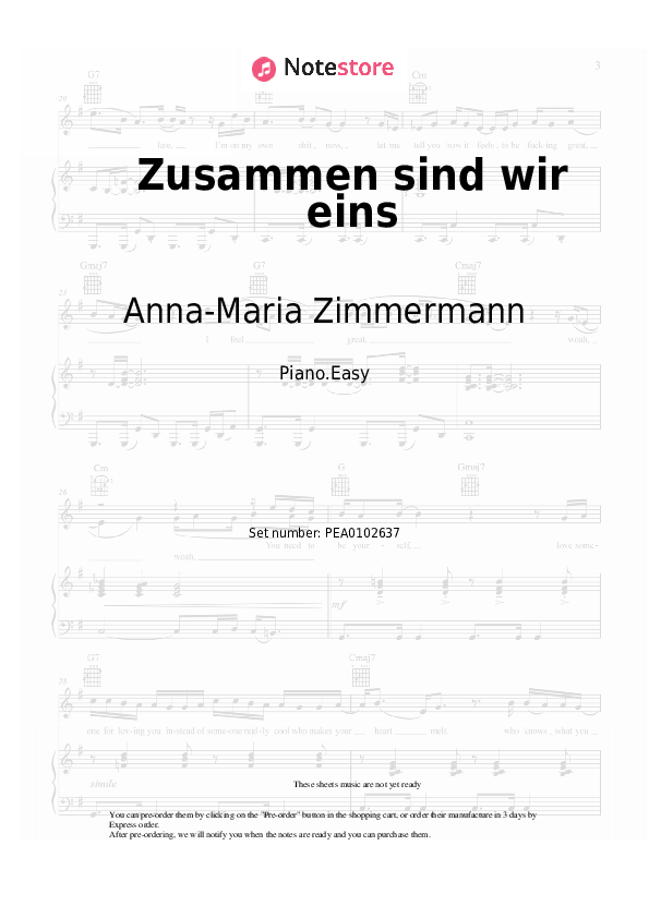 Notas ligeras Anna-Maria Zimmermann - Zusammen sind wir eins - Piano.Easy