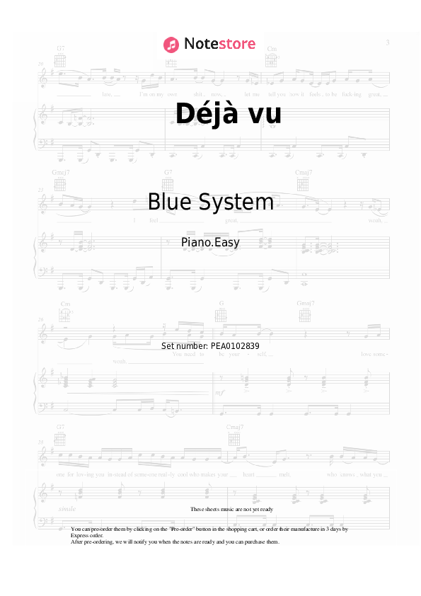 Notas ligeras Blue System - Déjà vu - Piano.Easy