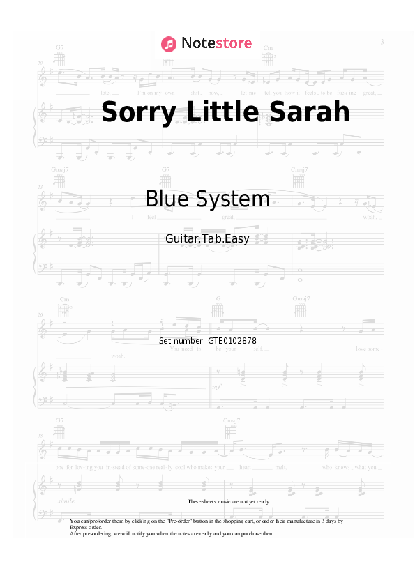 Pestañas fáciles Blue System - Sorry Little Sarah - Guitarra.Tablatura.Einfach