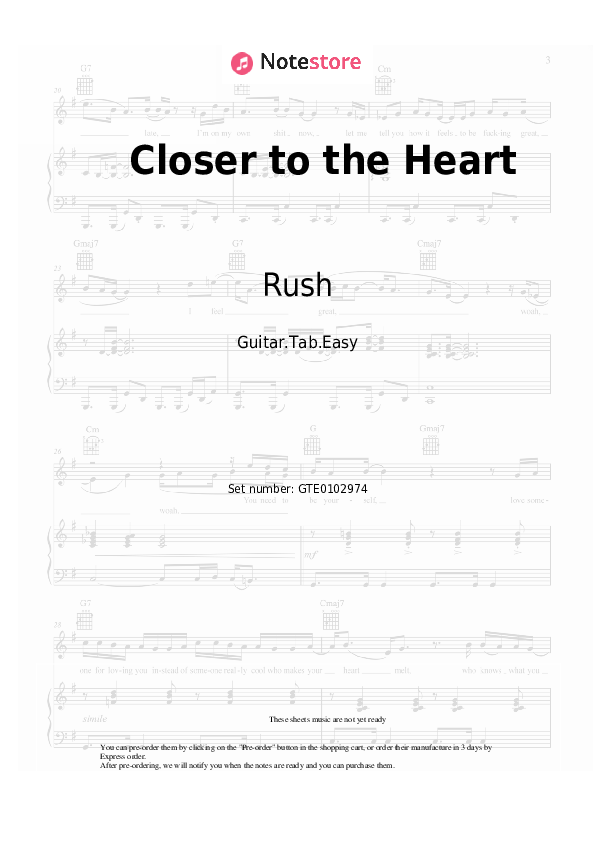 Pestañas fáciles Rush - Closer to the Heart - Guitarra.Tablatura.Einfach