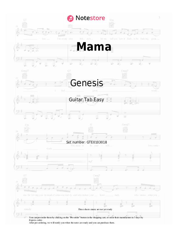 Pestañas fáciles Genesis - Mama - Guitarra.Tablatura.Einfach