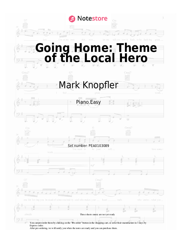 Notas ligeras Mark Knopfler - Going Home: Theme of the Local Hero - Piano.Easy