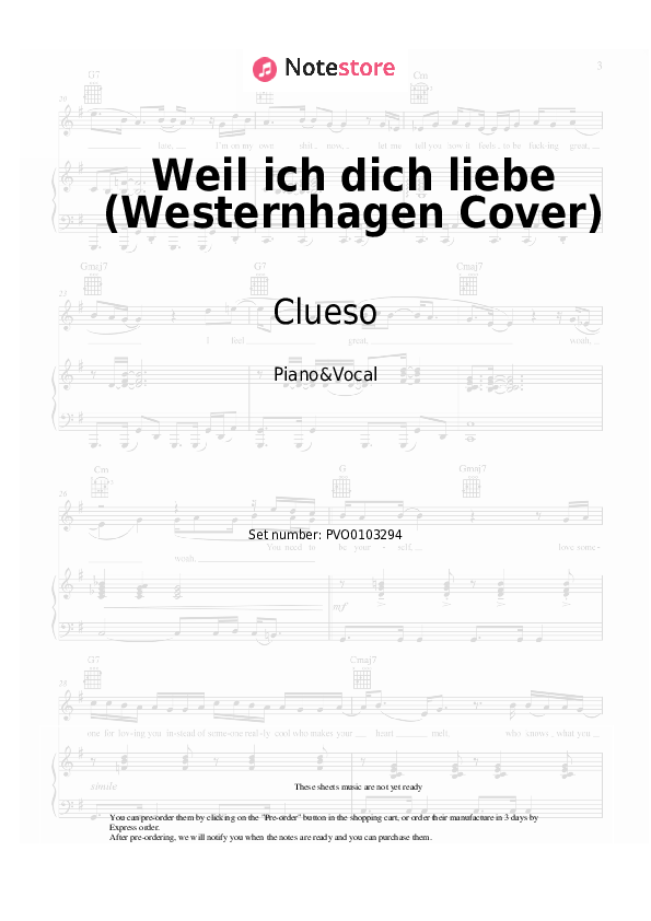 Partituras con voz. Clueso - Weil ich dich liebe (Westernhagen Cover) - Piano&Vocal