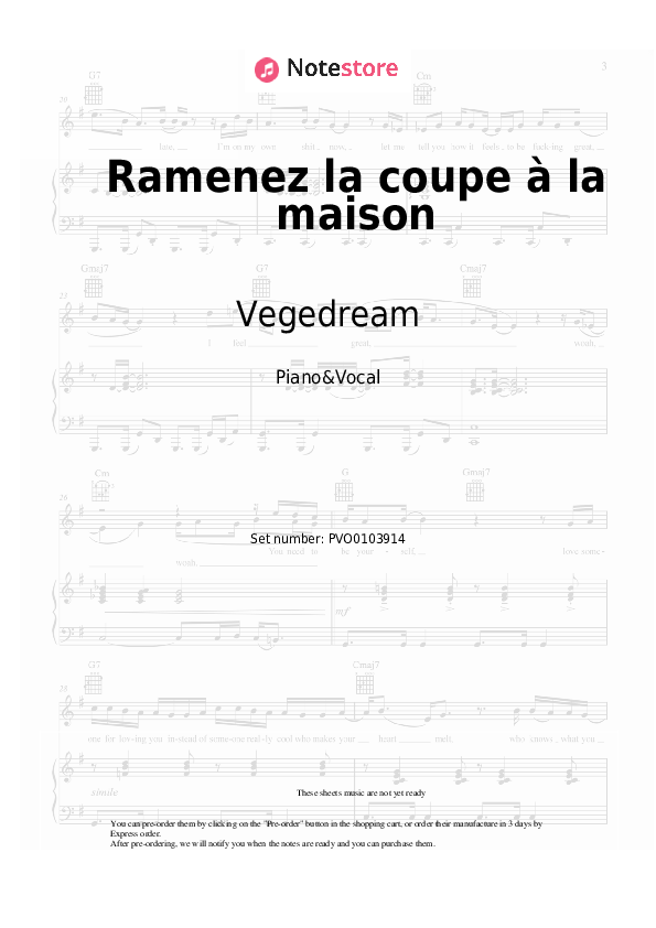 Partituras con voz. Vegedream - Ramenez la coupe à la maison - Piano&Vocal