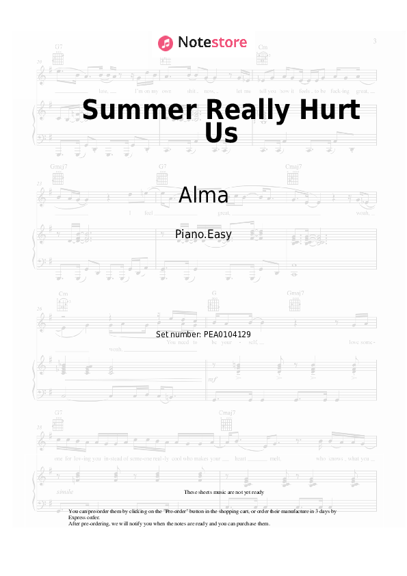 Notas ligeras Alma - Summer Really Hurt Us - Piano.Easy