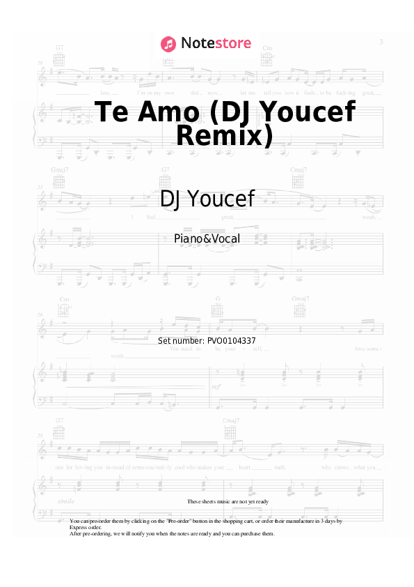 Partituras con voz. Calema, DJ Youcef - Te Amo (DJ Youcef Remix) - Piano&Vocal