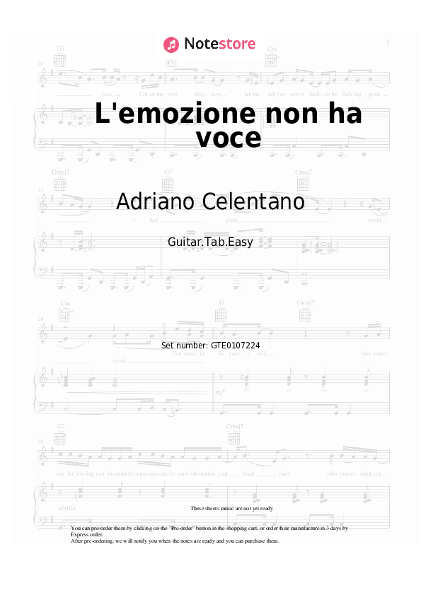 Pestañas fáciles Adriano Celentano - L'emozione non ha voce - Guitarra.Tablatura.Einfach