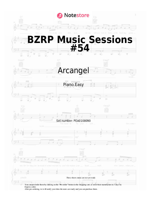 Notas ligeras Bizarrap, Arcangel - BZRP Music Sessions #54 - Piano.Easy