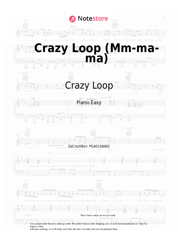 Notas ligeras Crazy Loop - Crazy Loop (Mm-ma-ma) - Piano.Easy