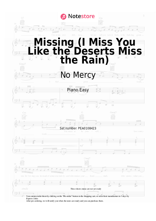 Notas ligeras No Mercy - Missing (I Miss You Like the Deserts Miss the Rain) - Piano.Easy