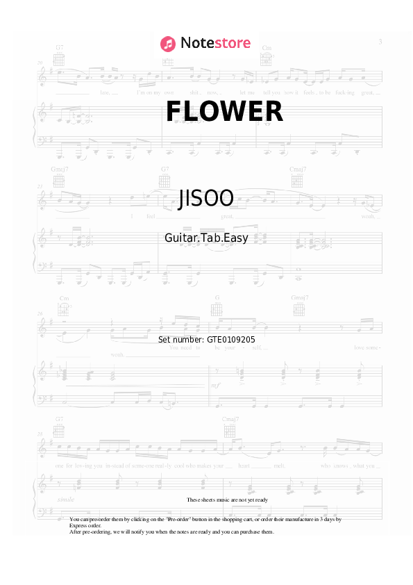 Pestañas fáciles JISOO - FLOWER - Guitarra.Tablatura.Einfach