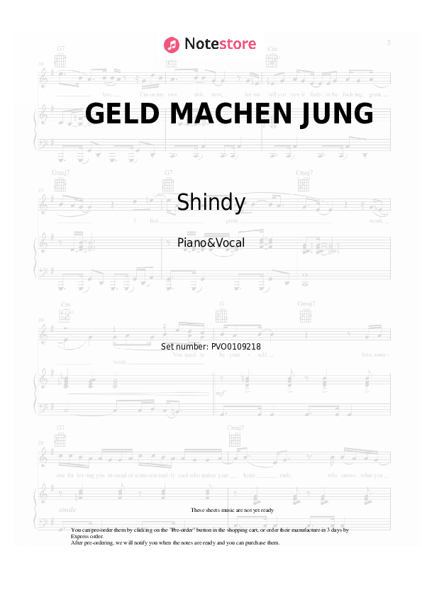 Partituras con voz. Shindy - GELD MACHEN JUNG - Piano&Vocal