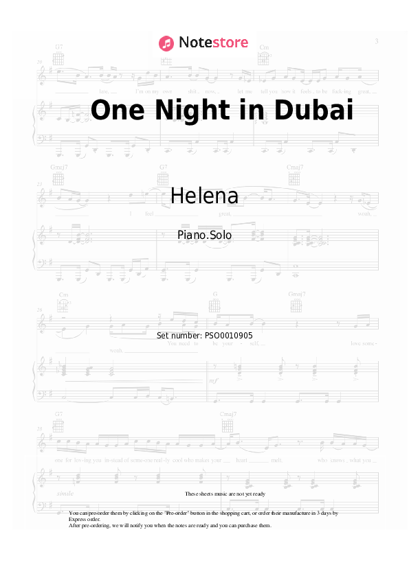 Arash, Helena - One Night in Dubai notas para el fortepiano