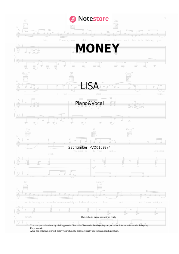 Partituras con voz. LISA - MONEY - Piano&Vocal