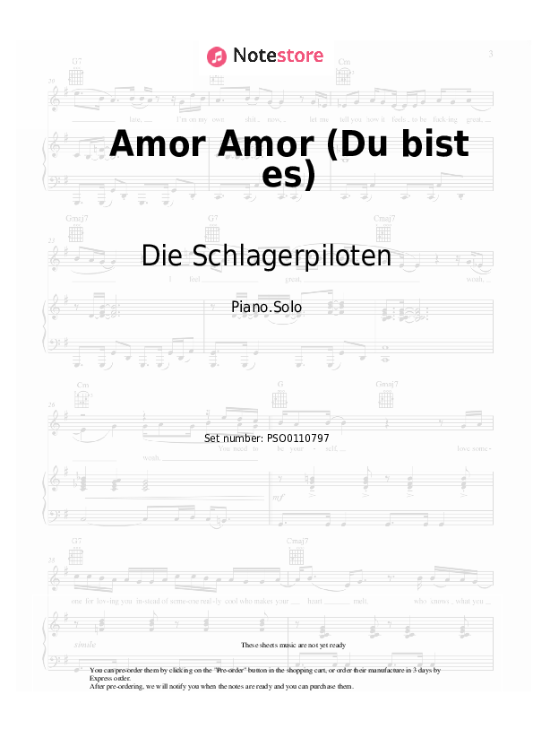 Notas Die Schlagerpiloten - Amor Amor (Du bist es) - Piano.Solo