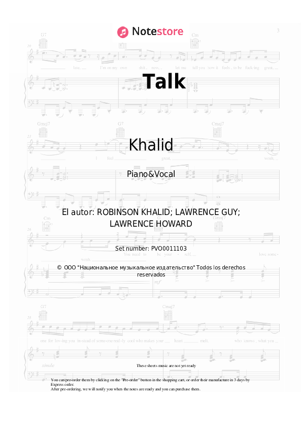 Partituras con voz. Khalid - Talk - Piano&Vocal